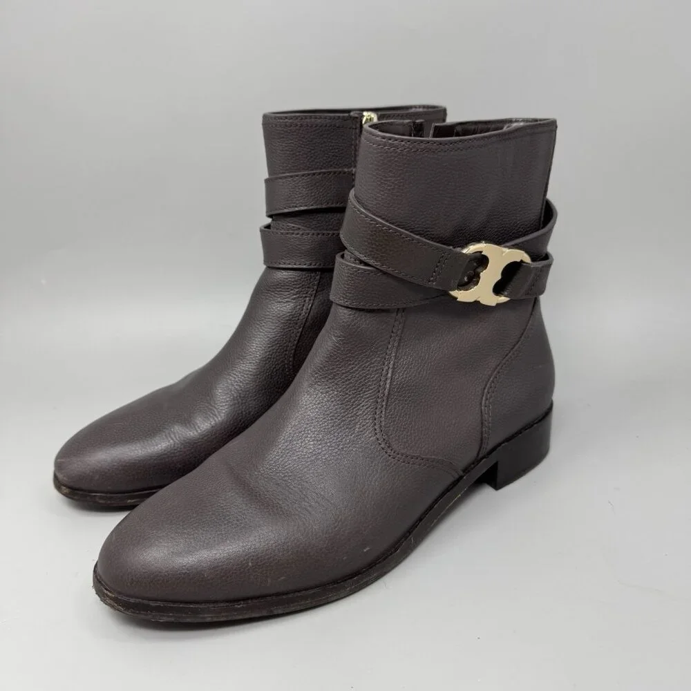 Tory Burch Brown Leather Gemini Link Women’s Ankle Boots Size 9M